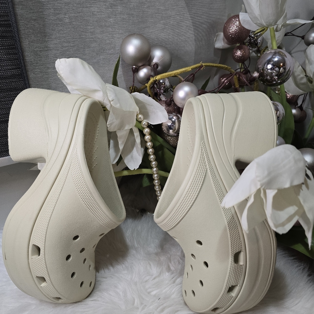 Crocs Siren Clogs Platform Block Heel Chunky Bone Beige mens shoes Size:M 11